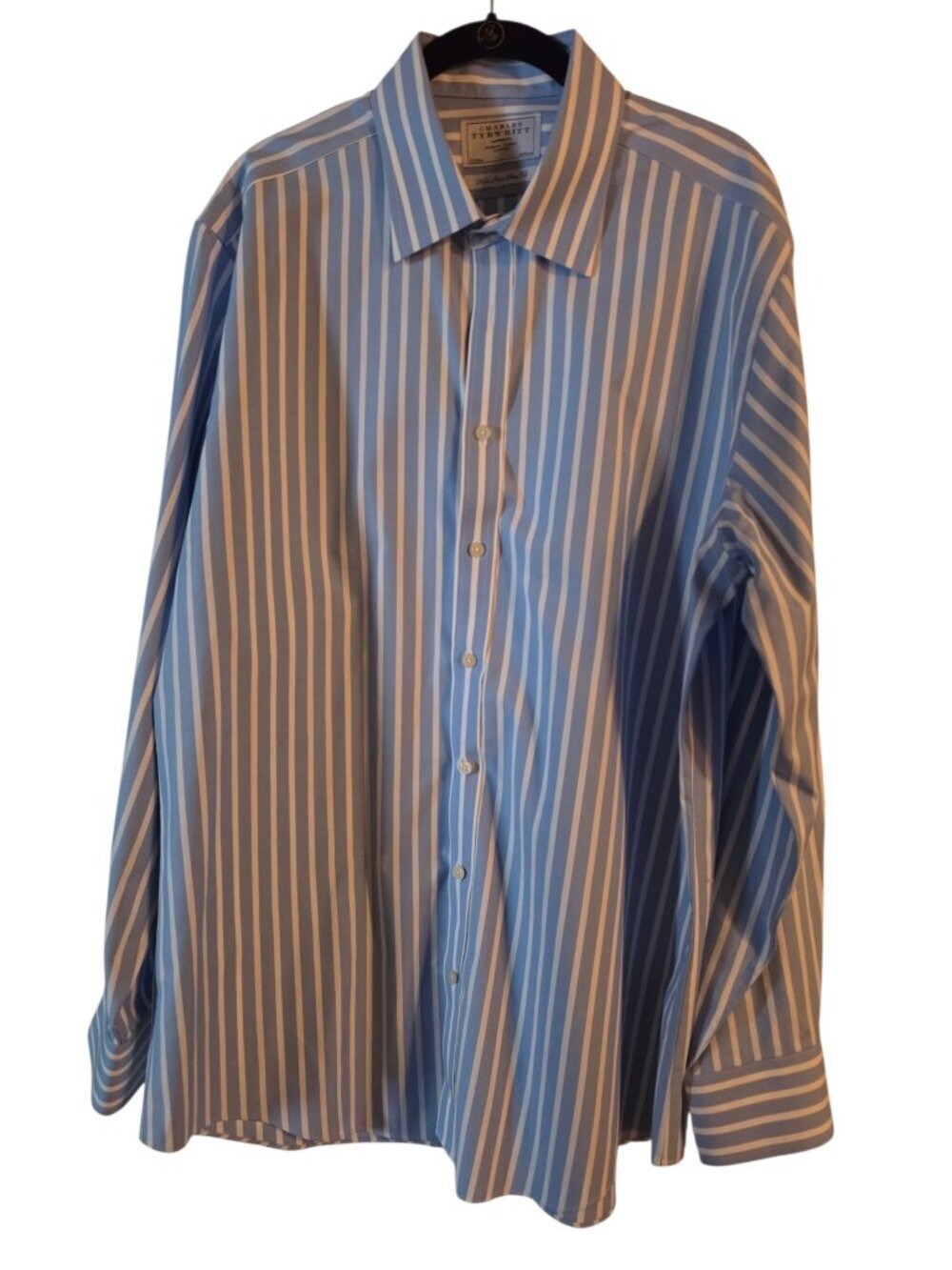 Charles Tyrwhitt Men's Blue White Strip Cotton  Classic Top Sz 17 1/2 36